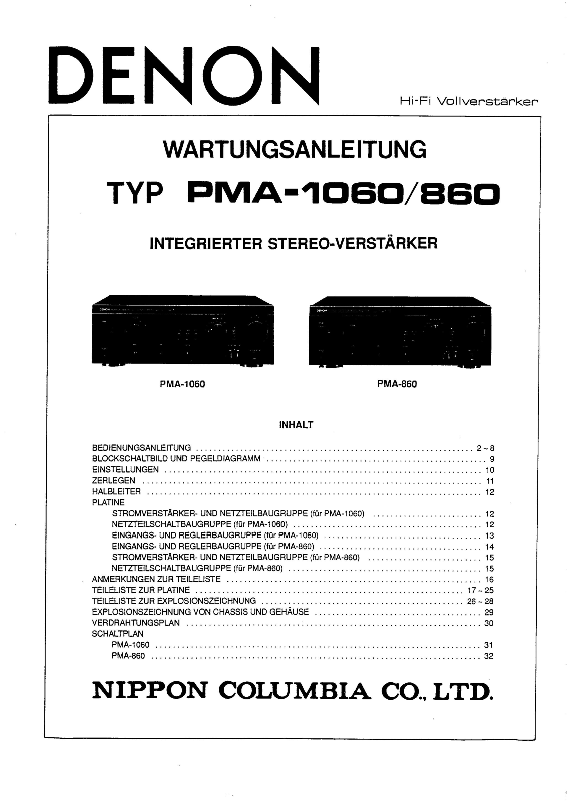 Denon PMA-860, PMA-1060 DE Service Manual