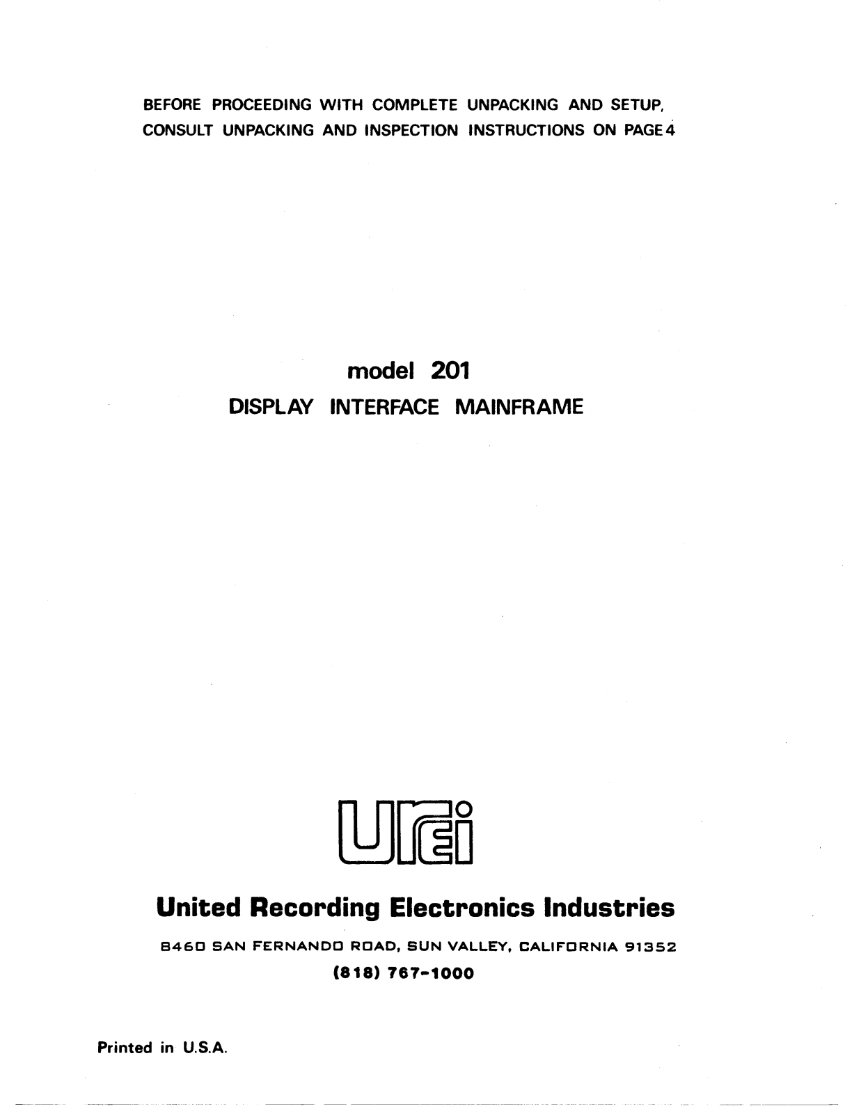 JBL UREI 201 User Manual