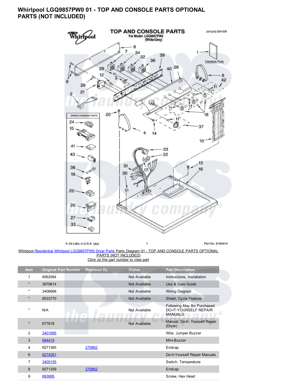 Whirlpool LGQ9857PW0 Parts Diagram