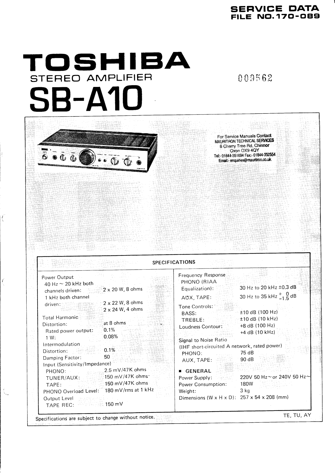 Toshiba SBA-10 Service manual