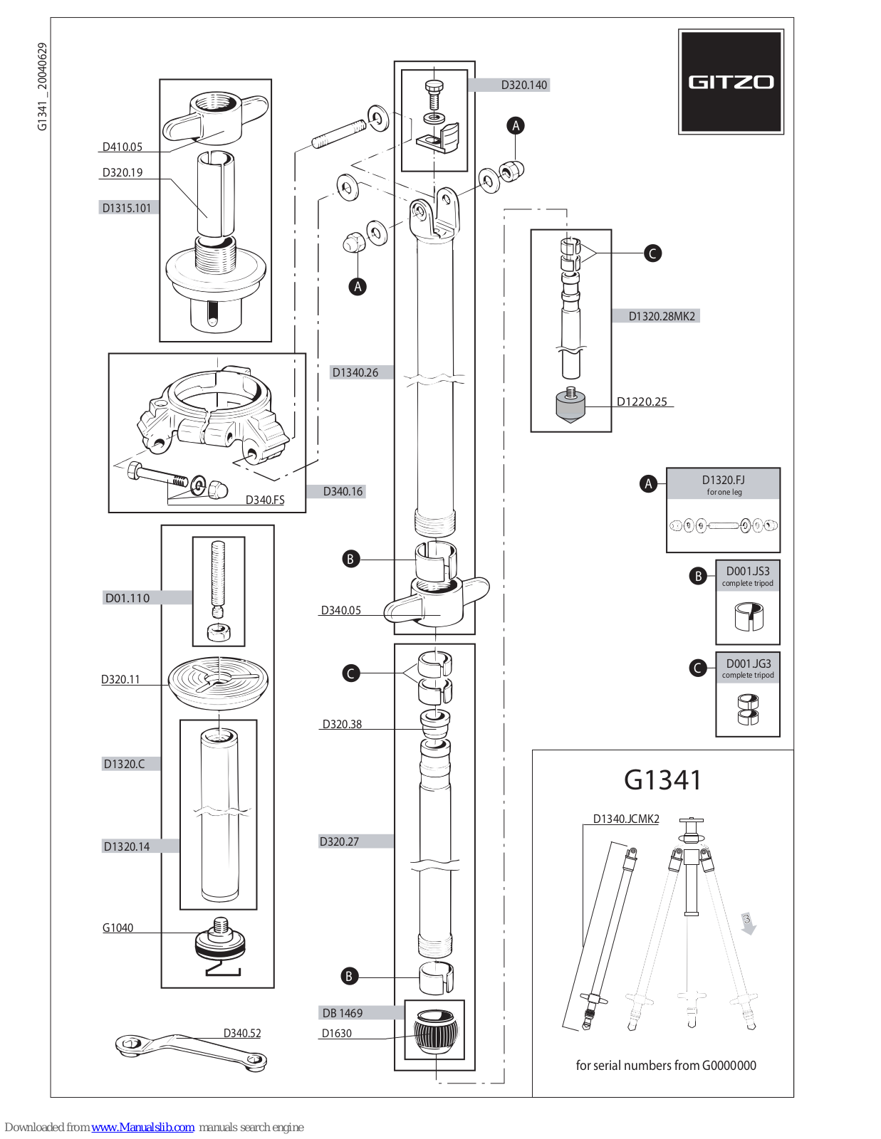 Gitzo Classic Inter Pro Studex Mk2 G1341 G1341, G1341 Parts List