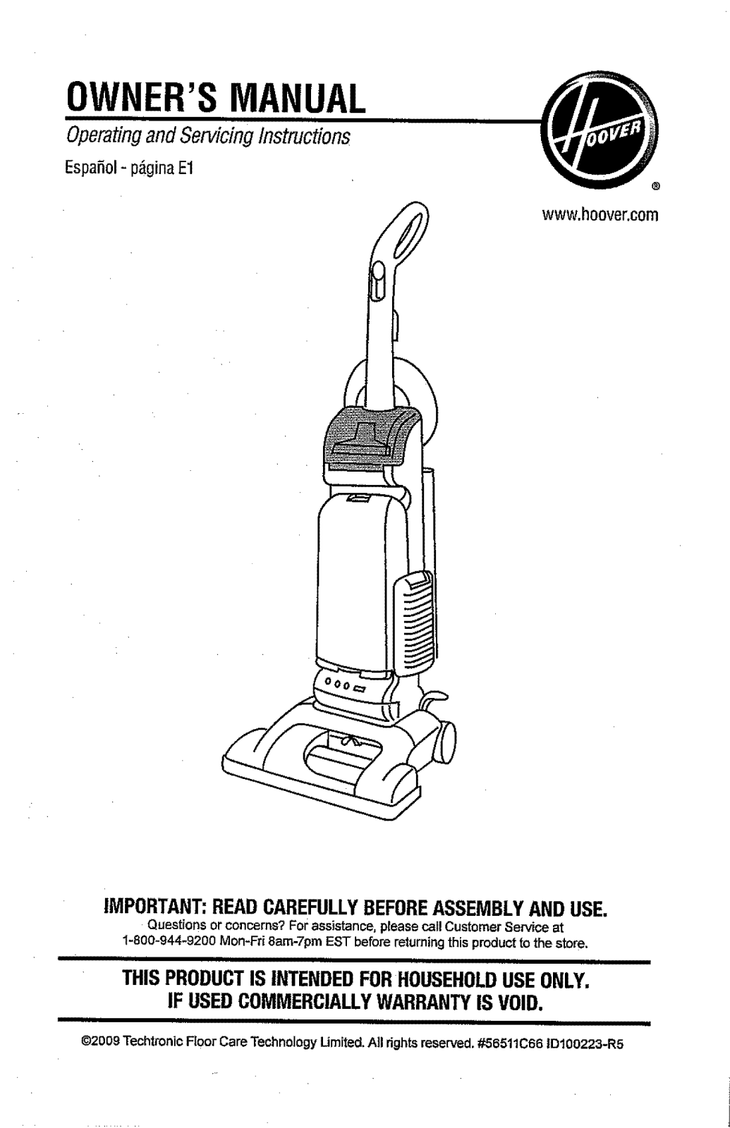 Hoover UH30070, U5481-900, U5473-900W, U5473-900, U5472-900 Owner’s Manual