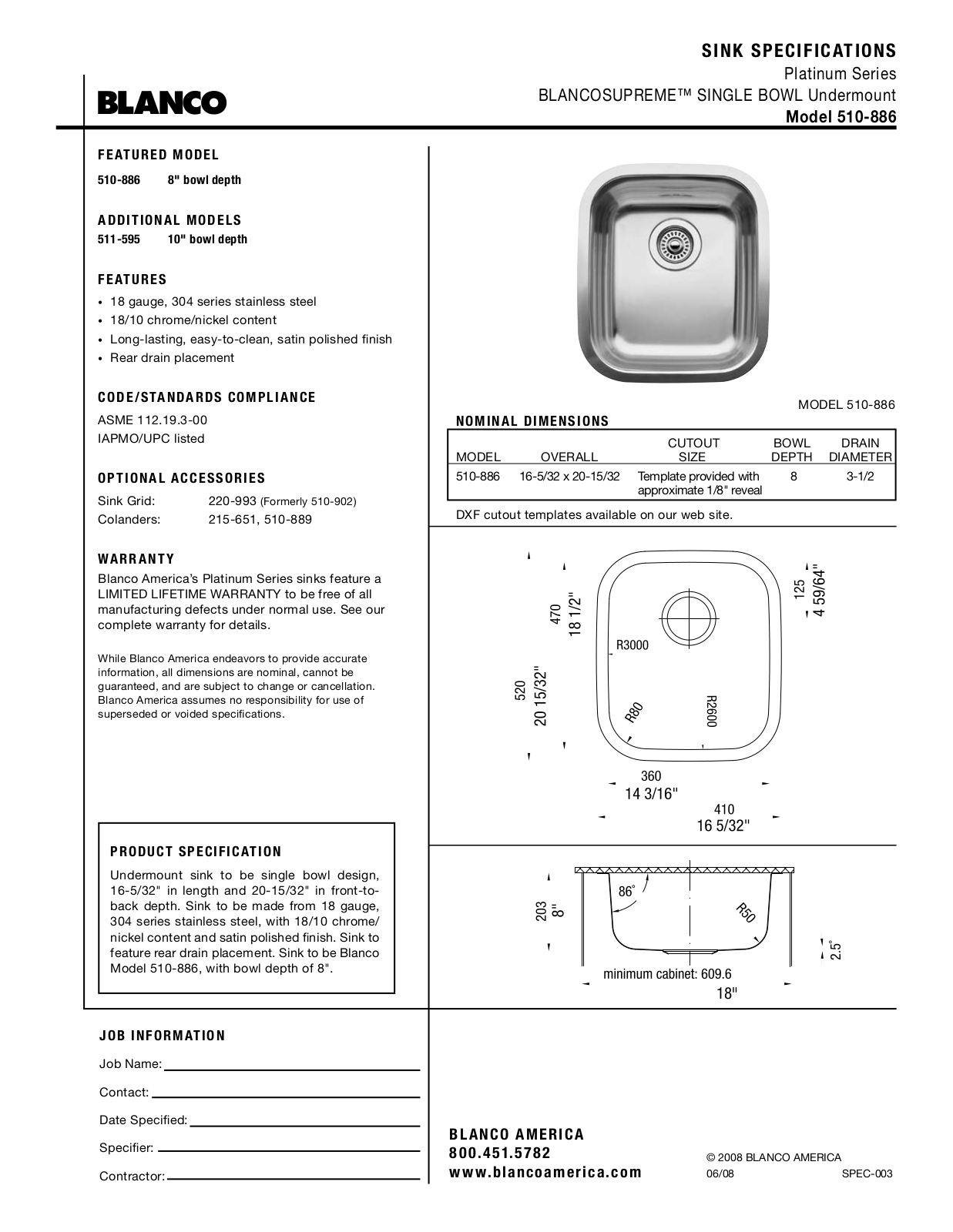 Blanco 510-886 User Manual