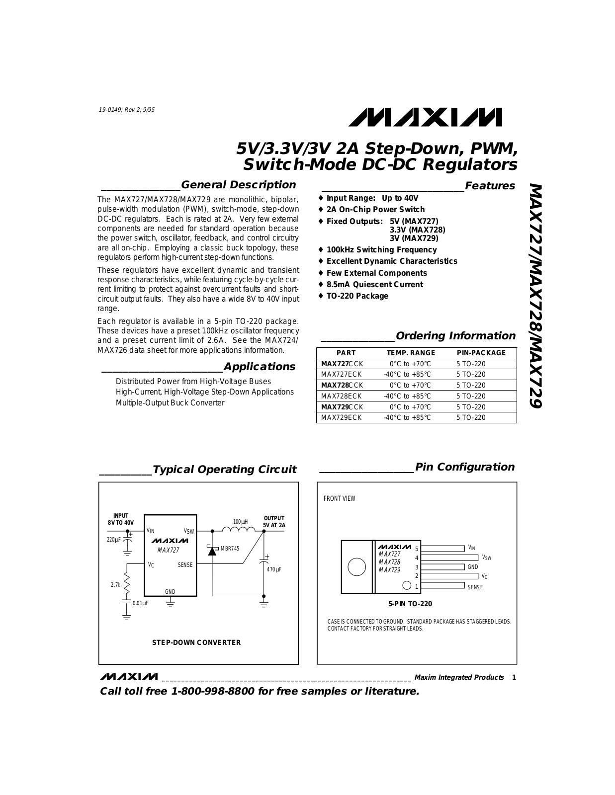 Maxim MAX729CCK, MAX729ECK, MAX728ECK, MAX727CCK, MAX727ECK Datasheet