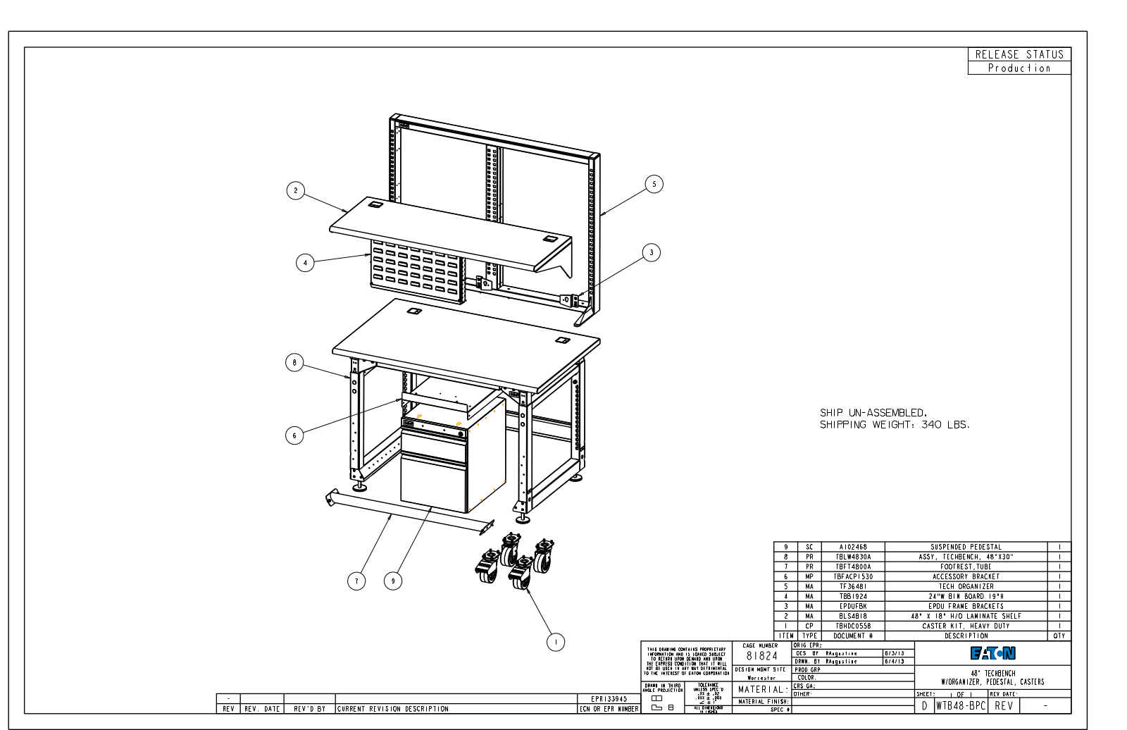 Eaton Benches By Wright Line WTB48-BPC Dimensional Sheet