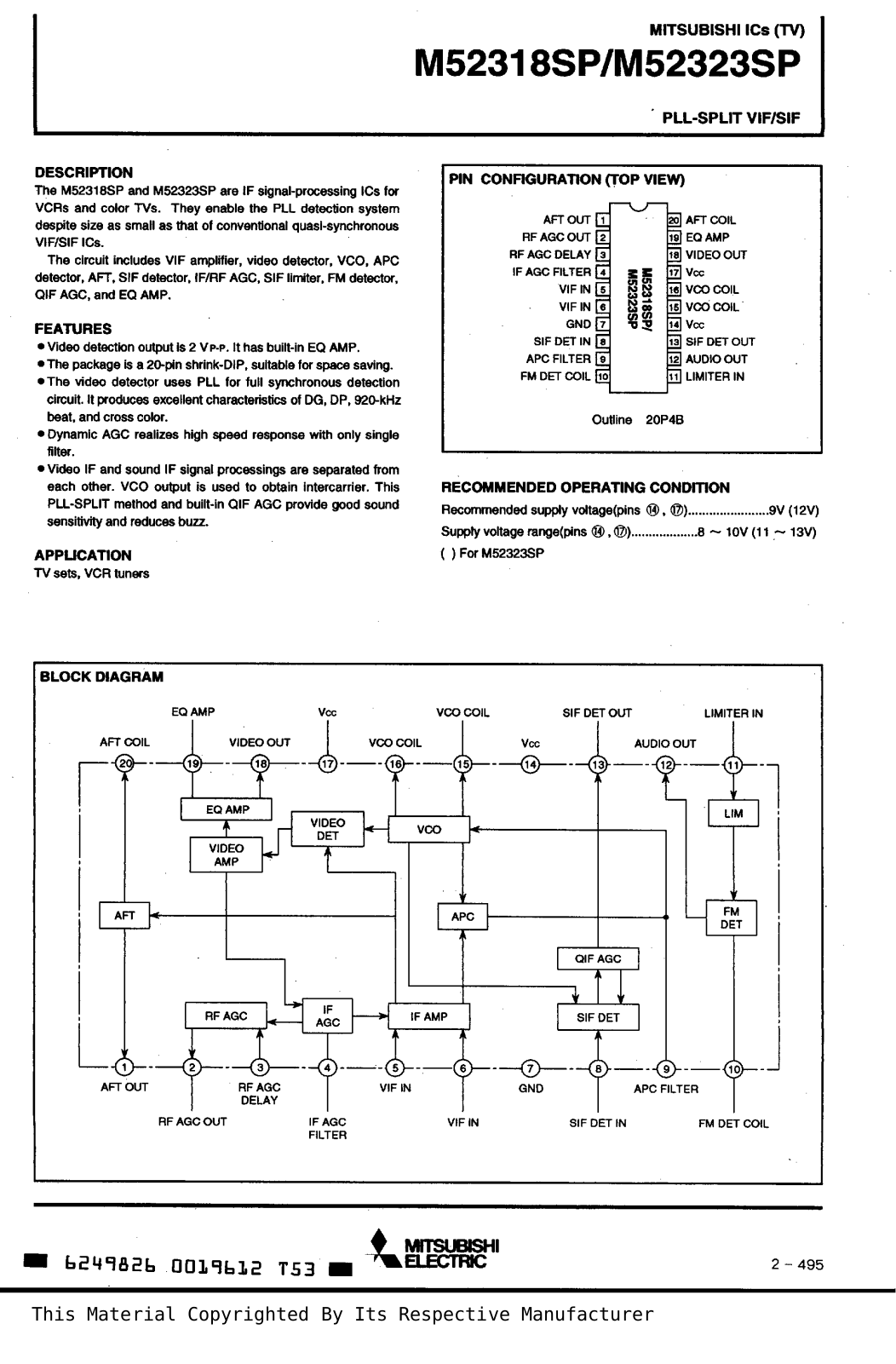 Mitsubishi M52323SP, M52318SP Datasheet