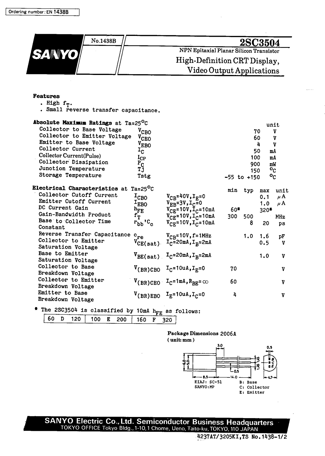 SANYO 2SC3504 Datasheet