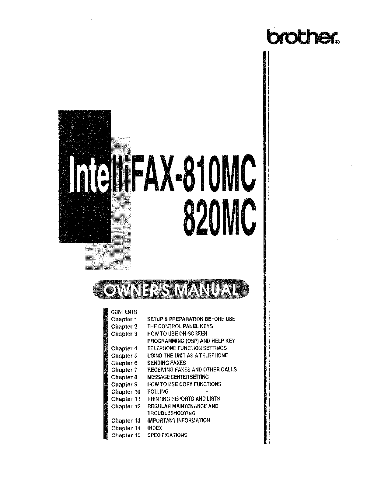 Brother FAX 810MC, FAX 820MC User Manual
