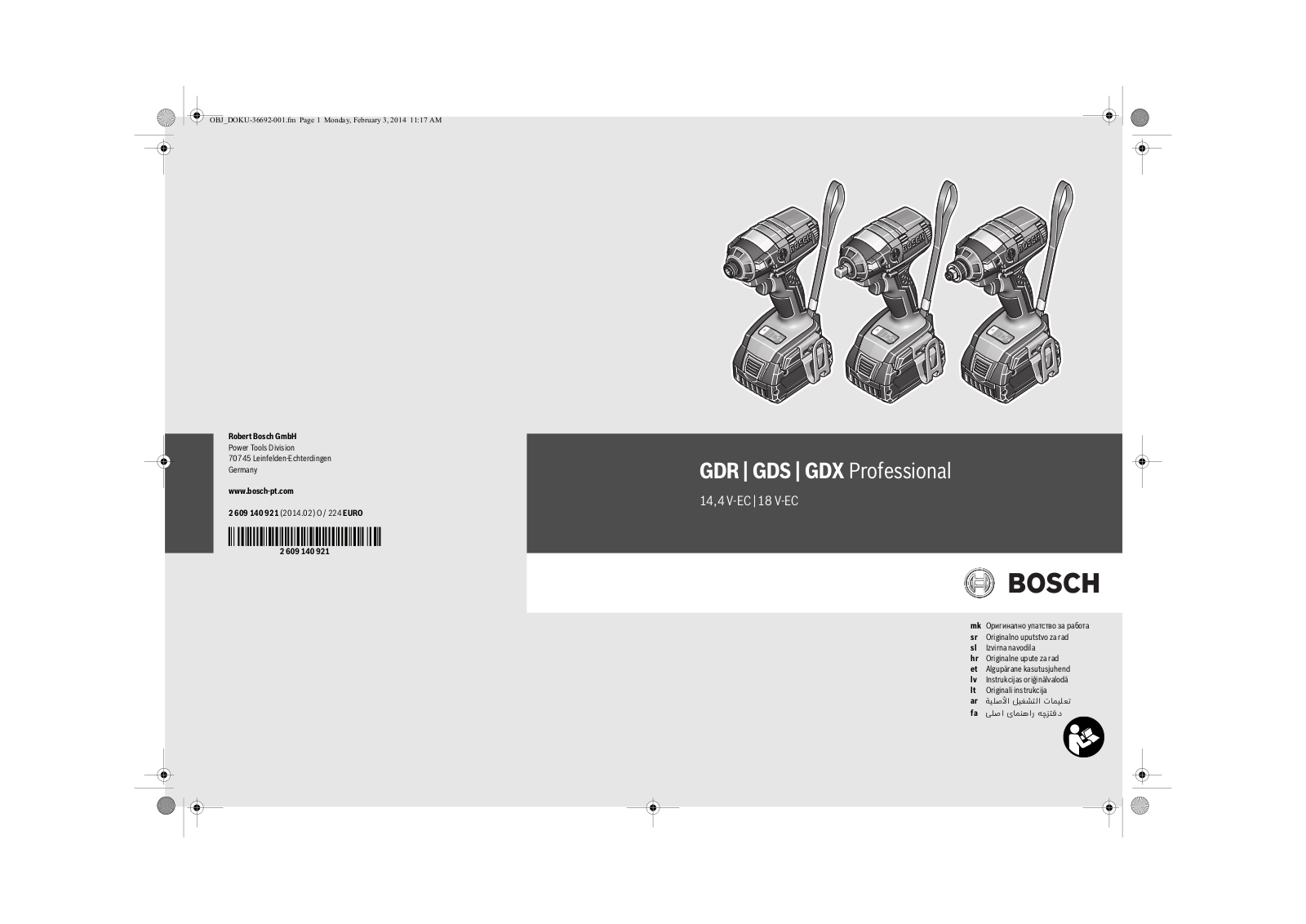 Bosch GDR 14.4 V-EC Professional, GDR 18 V-EC Professional, GDS 14.4 V-EC Professional, GDS 18 V-EC Professional, GDX 14.4 V-EC Professional User guide