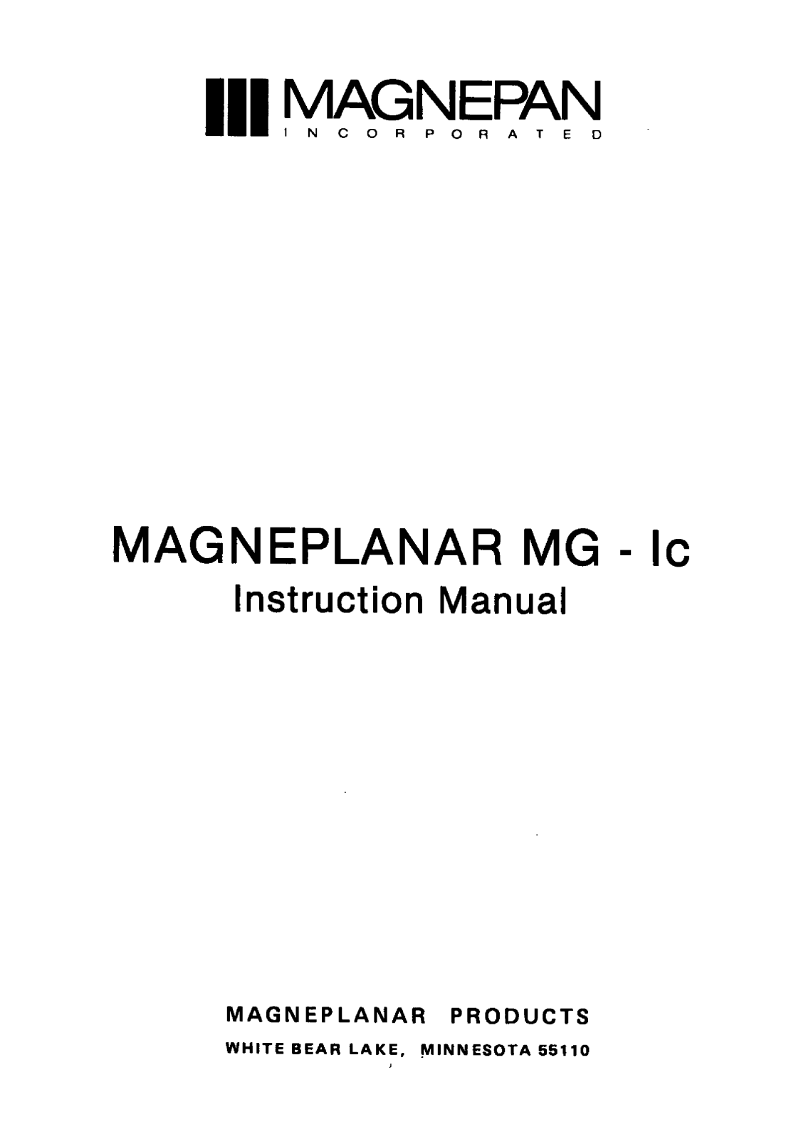 Magnepan MG-1-C Owners manual