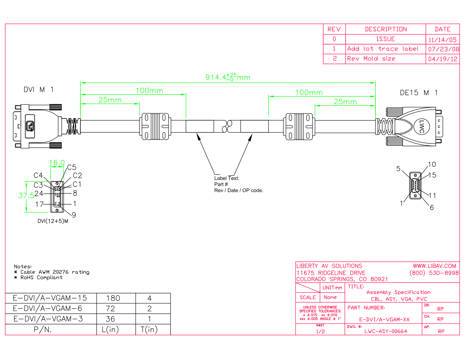 Liberty AV E-DVI/A-VGAM-15 Specifications