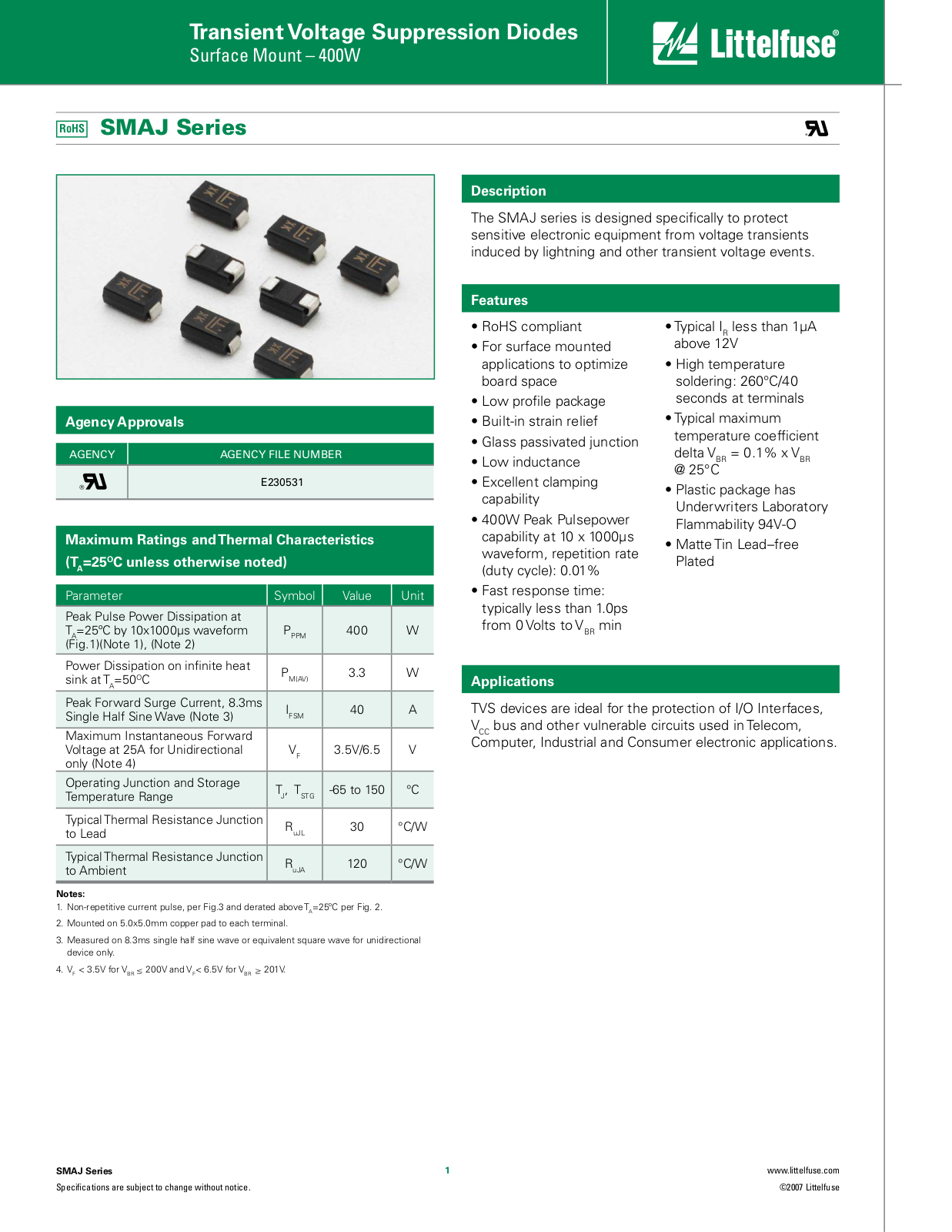 Littelfuse SMAJ100A, SMAJ100CA, SMAJ10A, SMAJ10CA, SMAJ110A Schematic