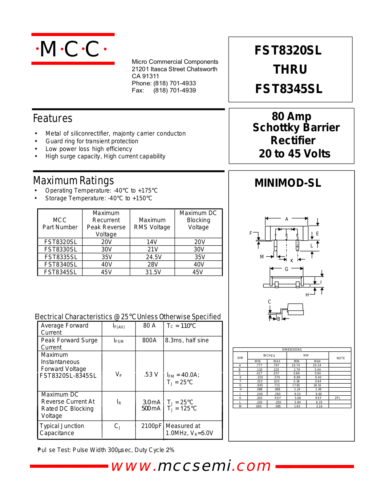 MCC FST8345SL, FST8340SL, FST8335SL, FST8320SL Datasheet