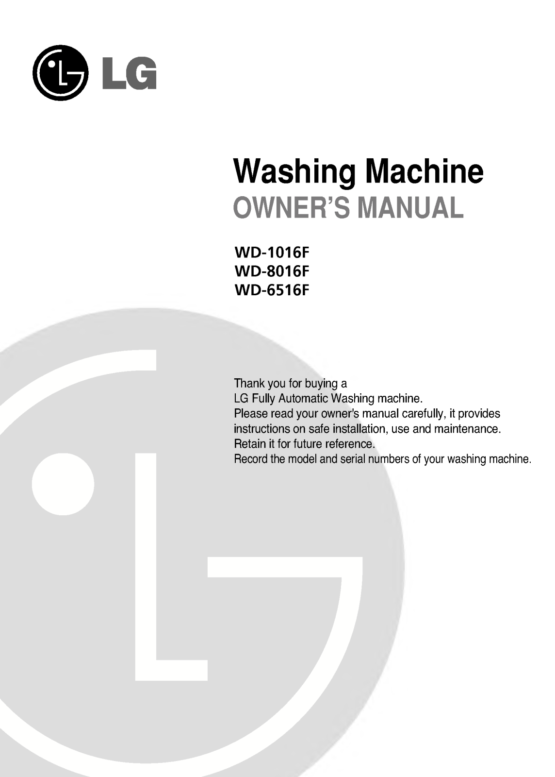 LG WD-8016F User Manual