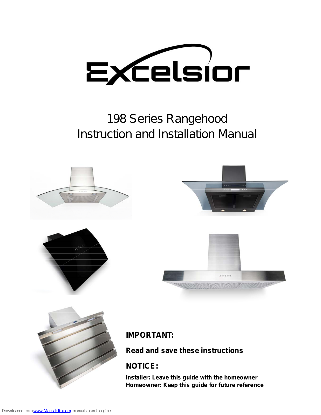 Excelsior 198 Series Instruction And Installation Manual