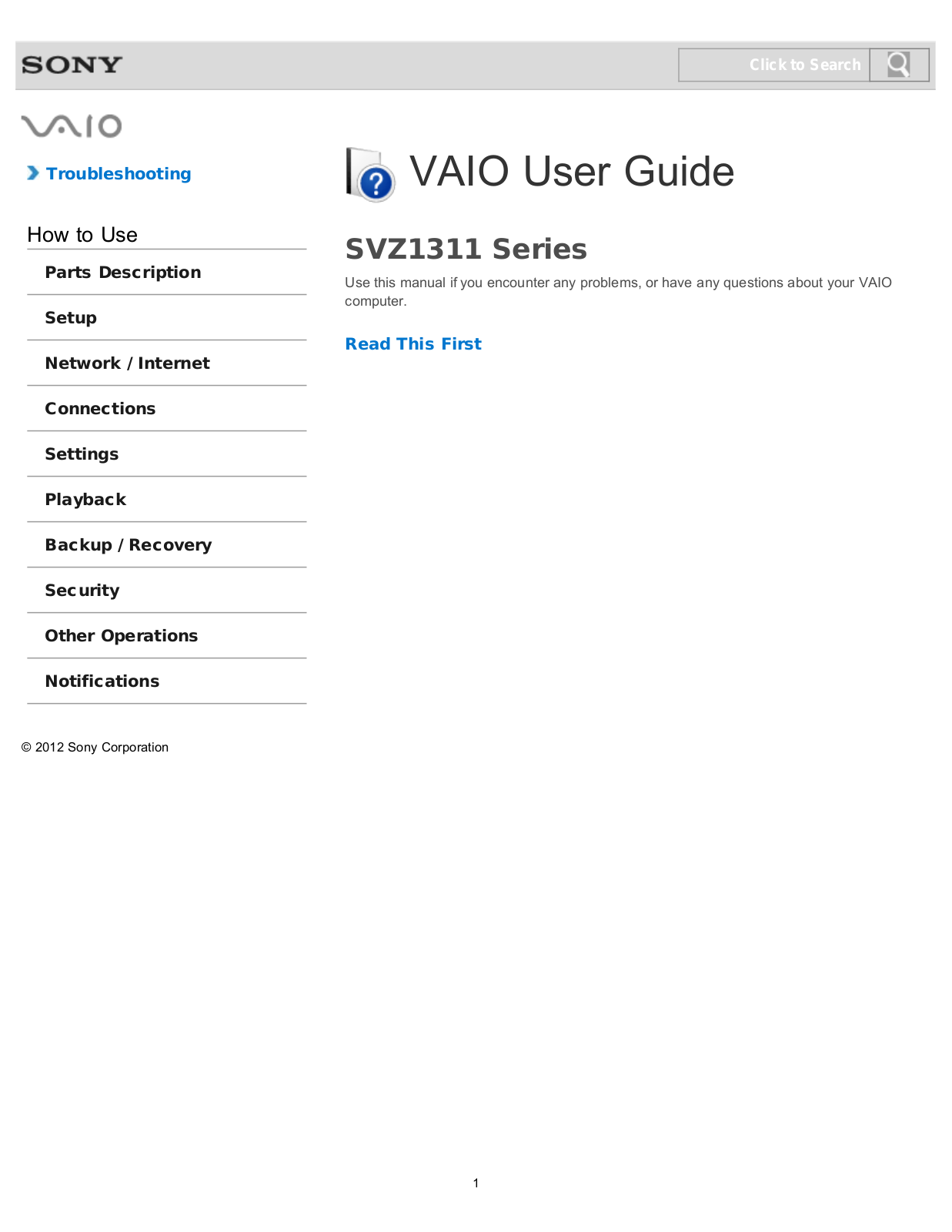 Sony SVZ1311EGXX, SVZ1311DGXX, SVZ1311BGXXI, SVZ131190X User Guide