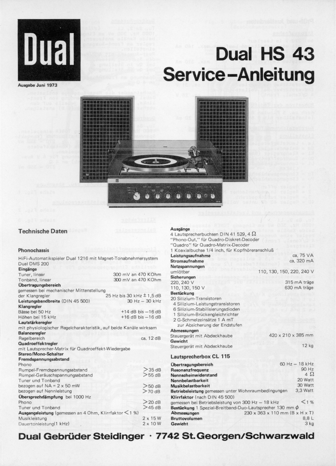 Dual HS-43 Service manual