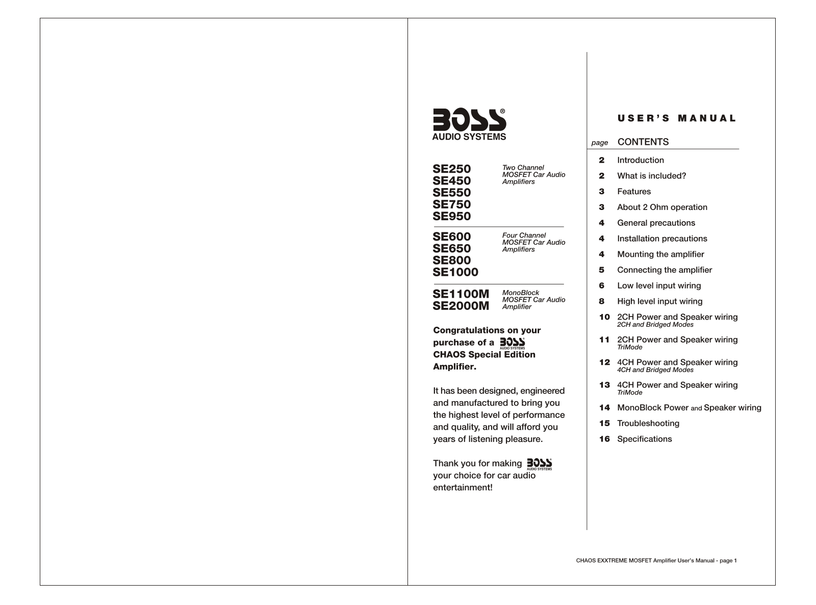 Boss CHAOS SE600, CHAOS SE1000 User Manual