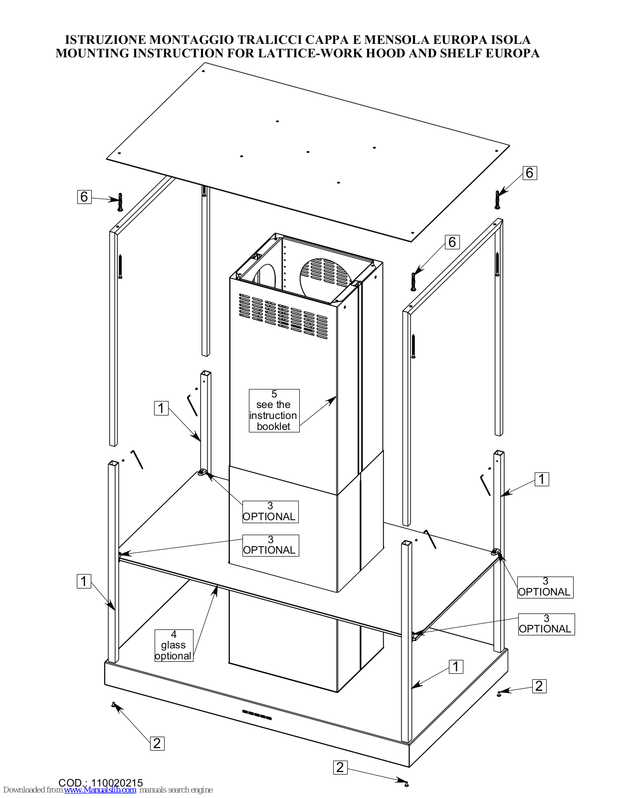 FALMEC EUROPA, LATTICE-WORK, SHELF EUROPA Mounting Instruction