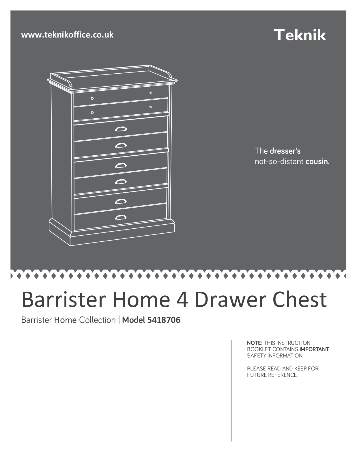 Teknik Barrister Home 4 Drawer Chest, 5418706 Instruction Booklet