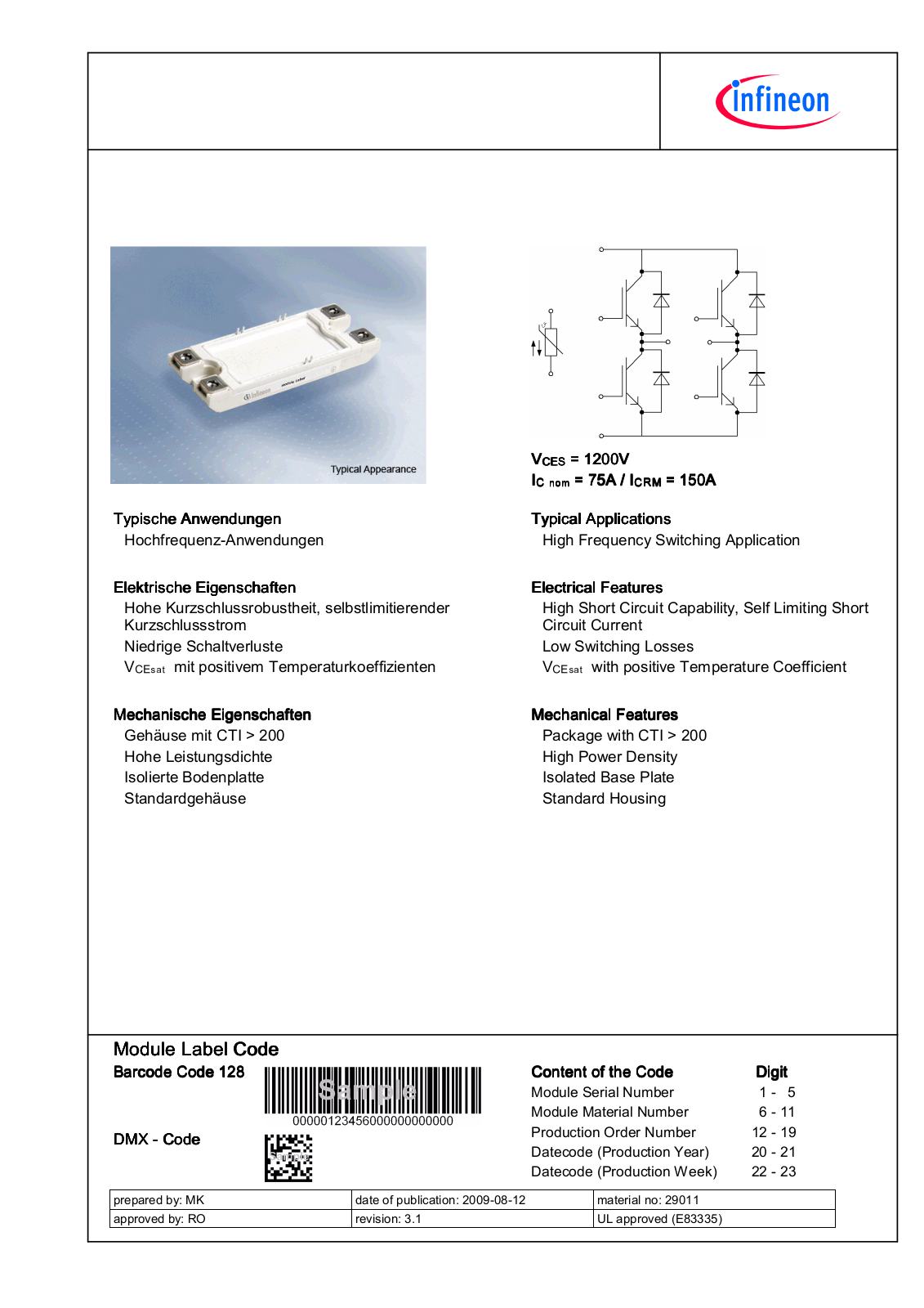 Infineon F4-75R12MS4 Data Sheet