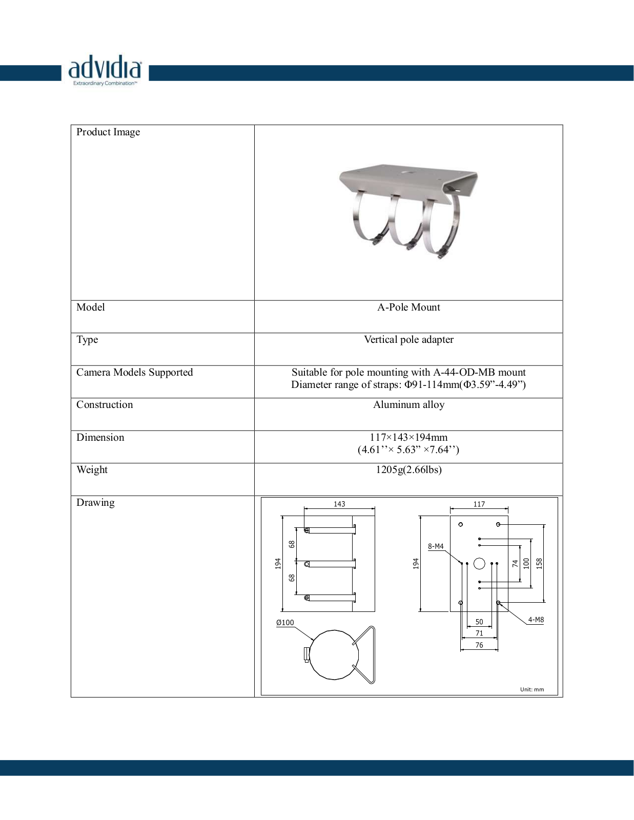 Panasonic A-PoleMount Specsheet