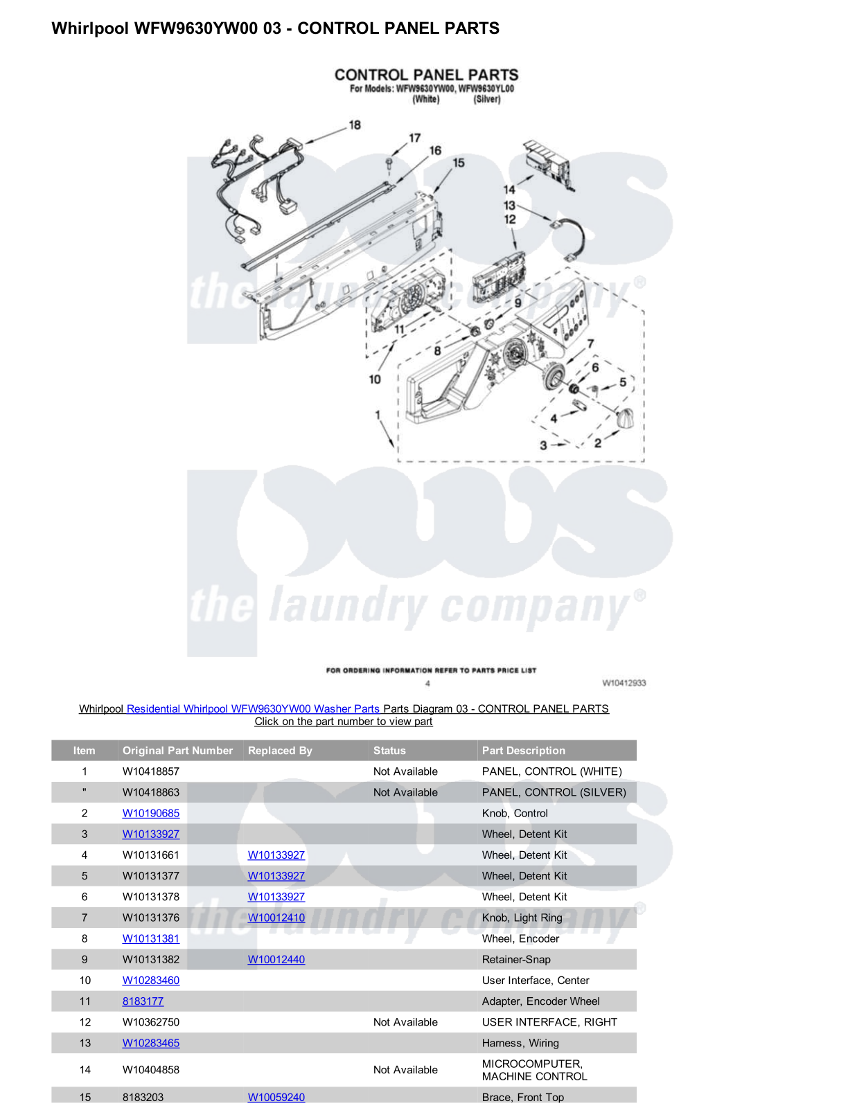 Whirlpool WFW9630YW00 Parts Diagram