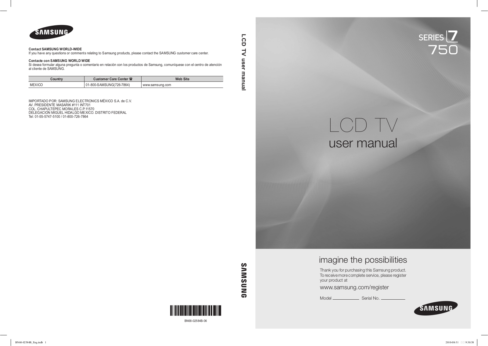 Samsung LN55C750R2F QUICK GUIDE