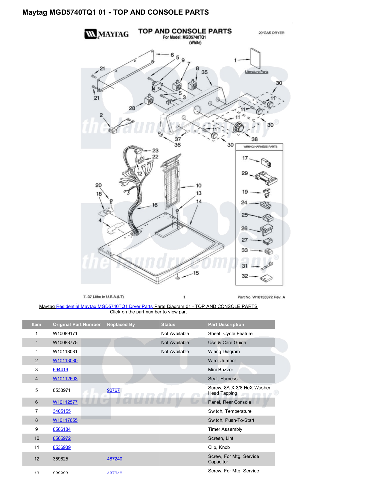 Maytag MGD5740TQ1 Parts Diagram