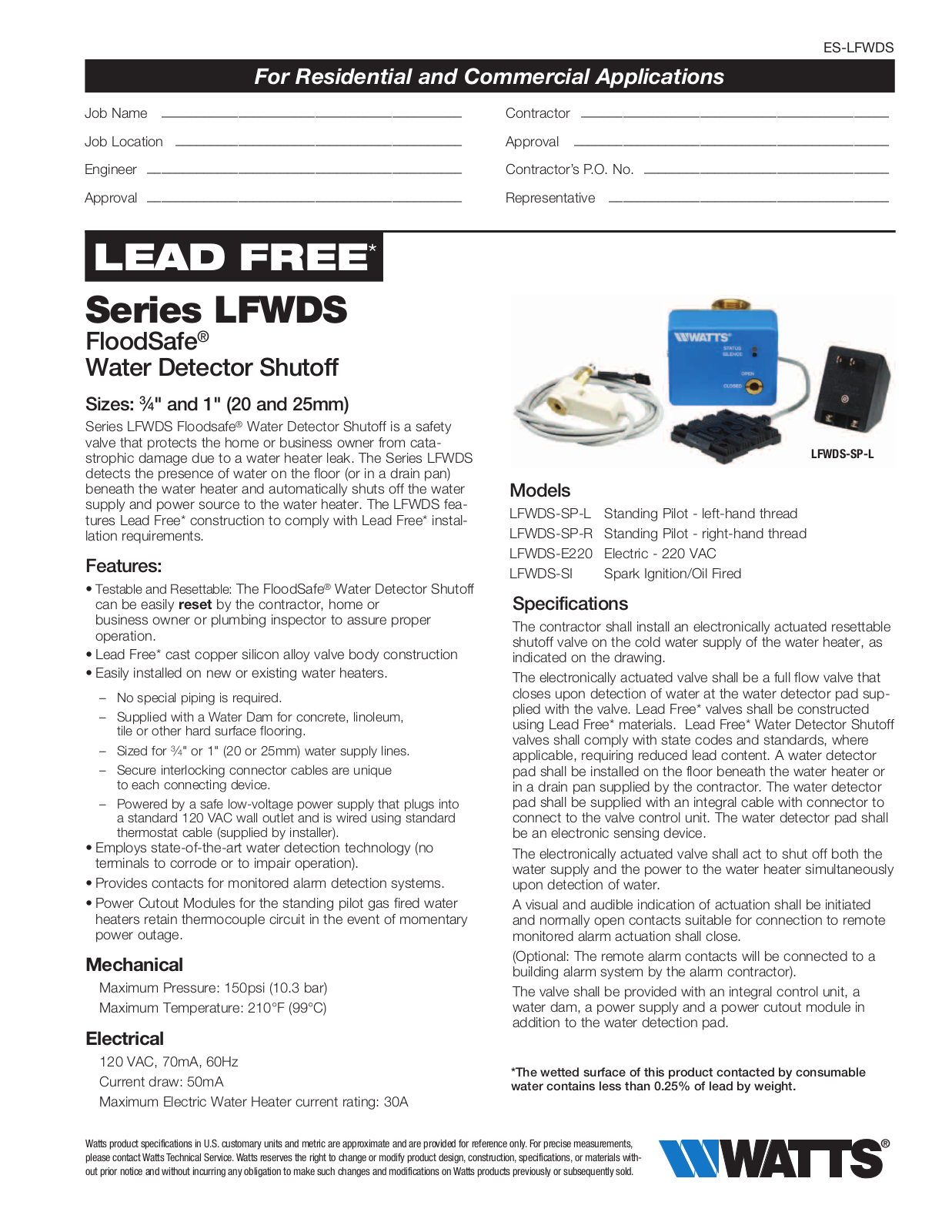 Watts LFWDS User Manual