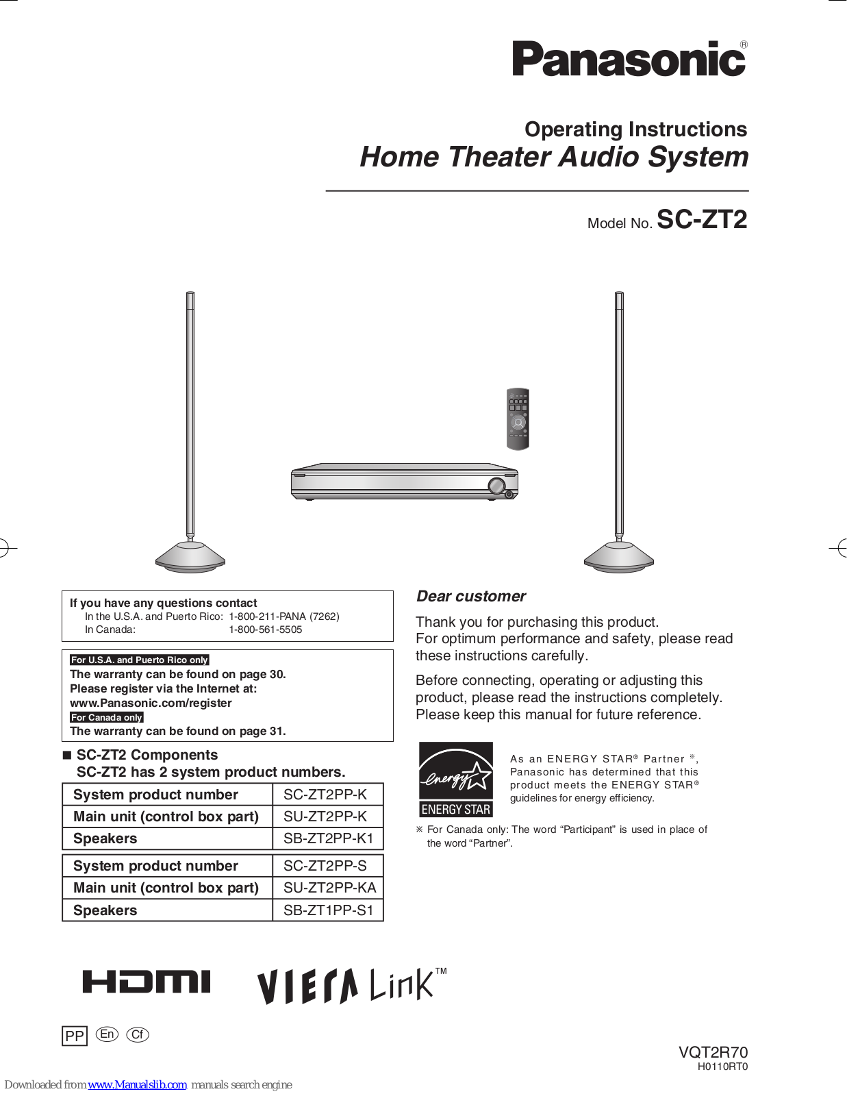 Panasonic SC-ZT2s Operating Instructions Manual