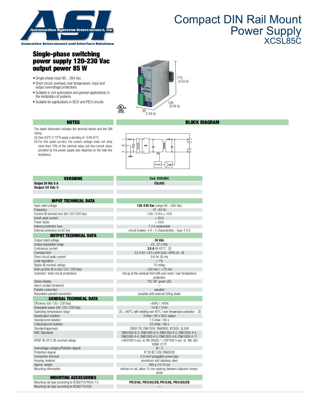 ASI-Automation Systems Interconnect XCSL85C Data Sheet