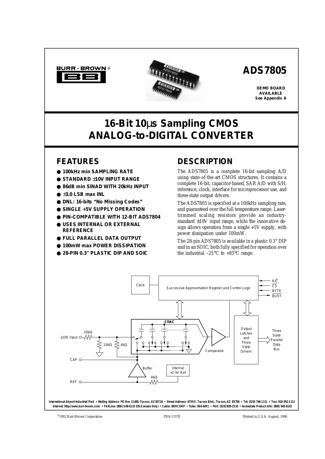 Burr Brown Corporation ADS7805UB-1K, ADS7805UB, ADS7805U-1K, ADS7805U, ADS7805PB Datasheet