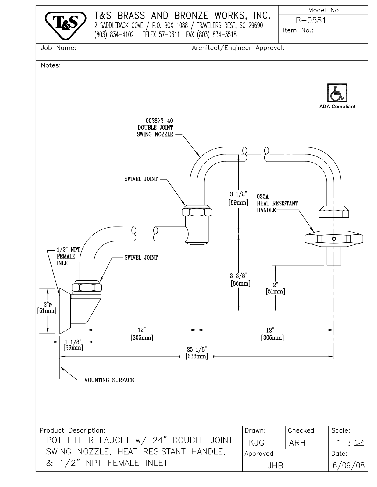 T & S Brass & Bronze Works B-0581 General Manual