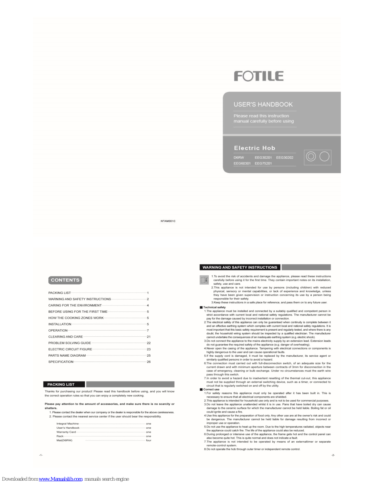 FOTILE D6RW, EGG30201, EGG30202, EEG60301, EEG75201 User Handbook Manual