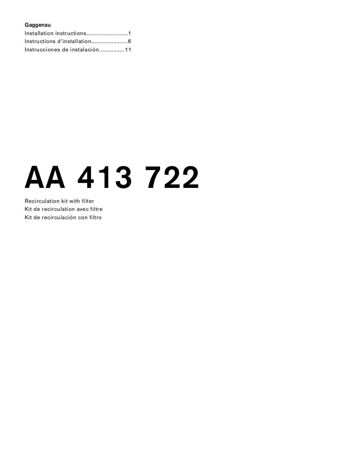 Gaggenau AA413722 Installation Instruction