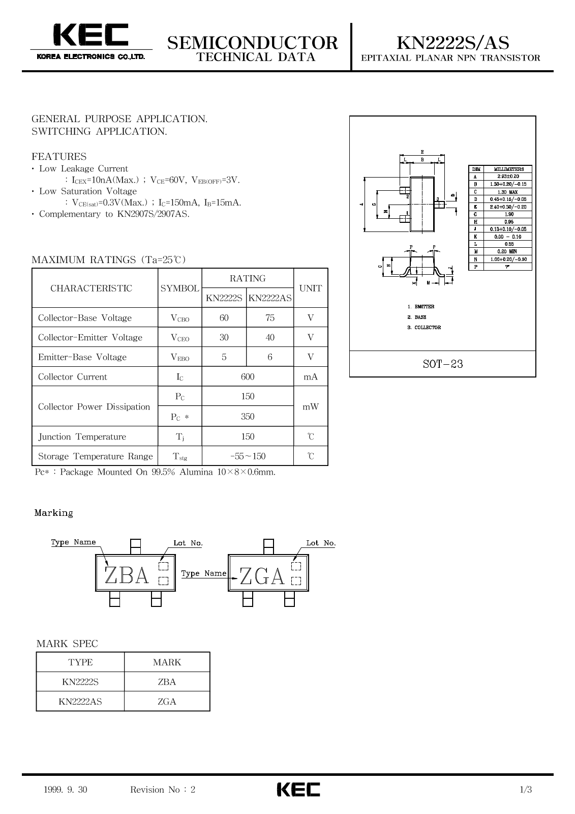 KEC KN2222S, KN2222AS Datasheet