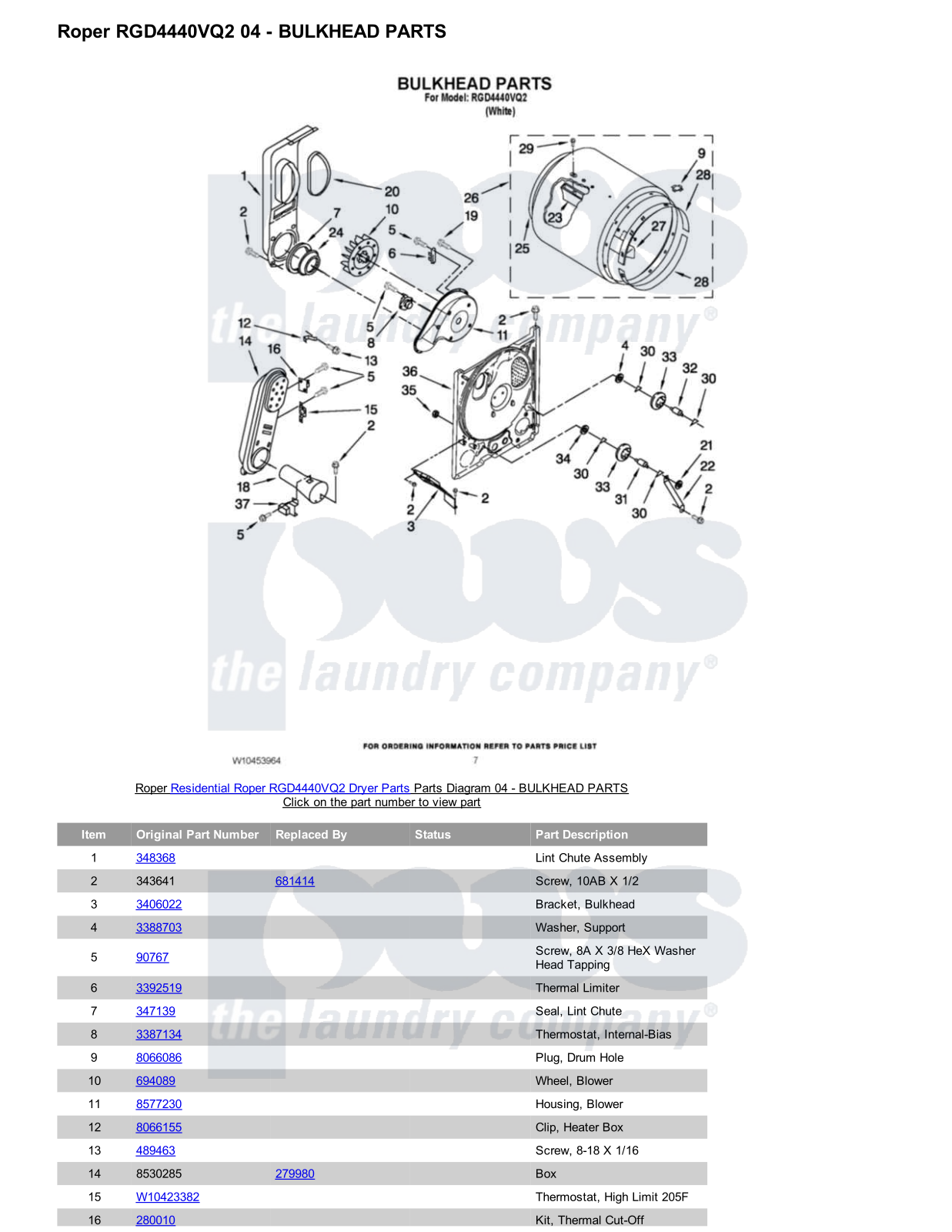 Roper RGD4440VQ2 Parts Diagram