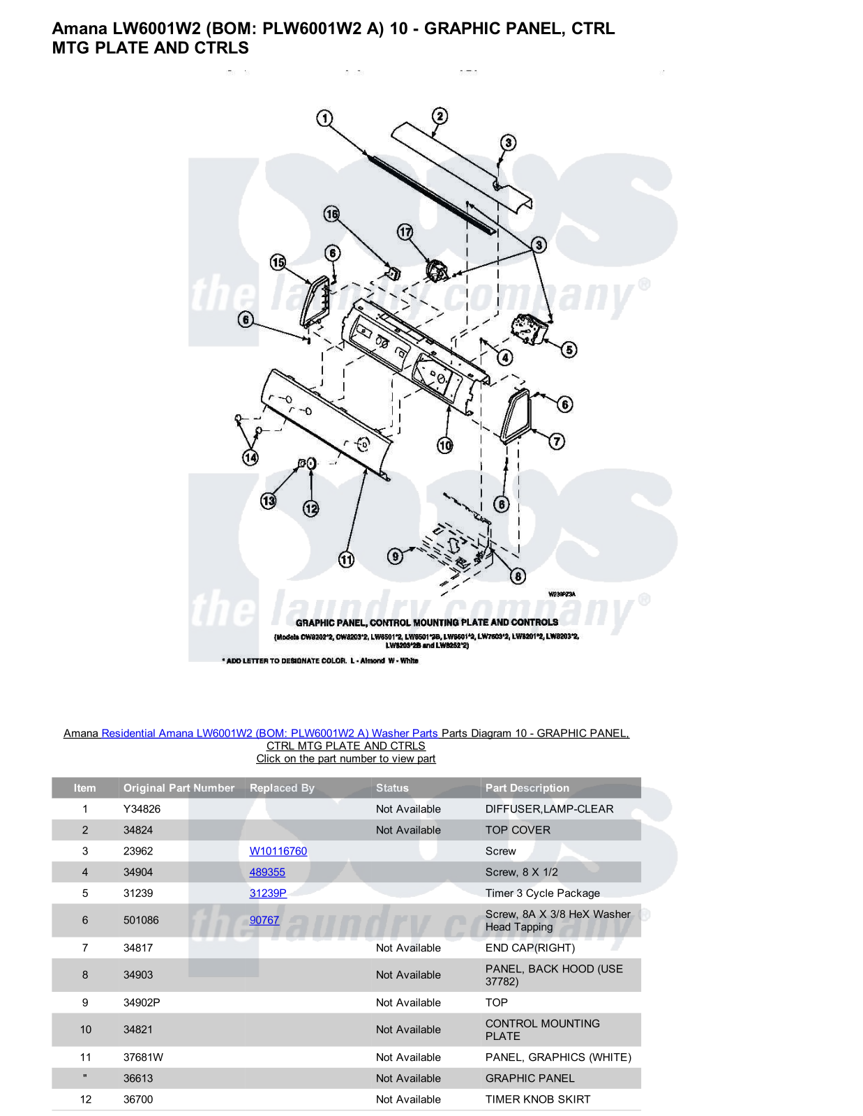 Amana LW6001W2 Parts Diagram