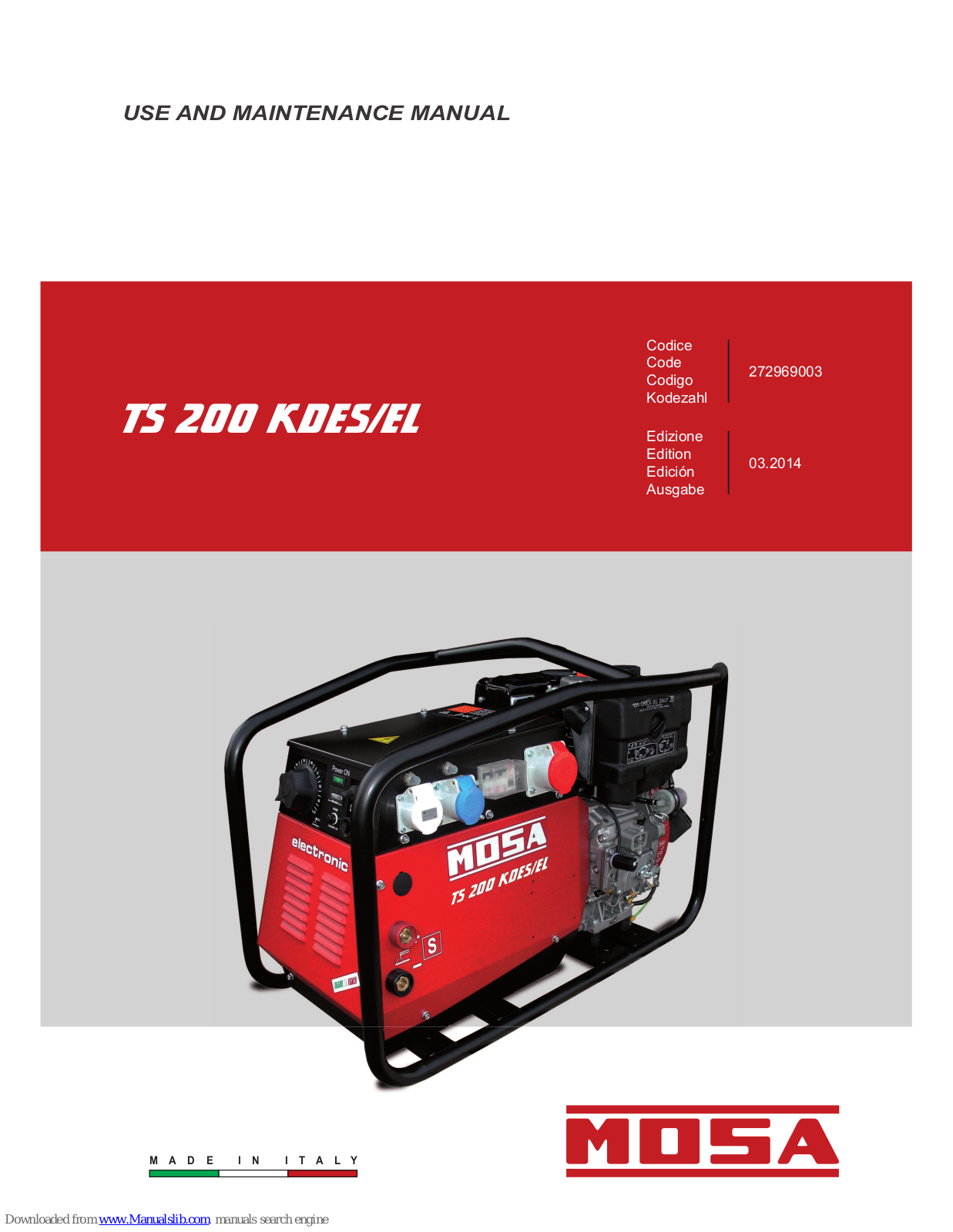 Mosa TS 200 KDES/EL, TS 200 DES/EL, TS 200 LDES/EL Maintance Manual