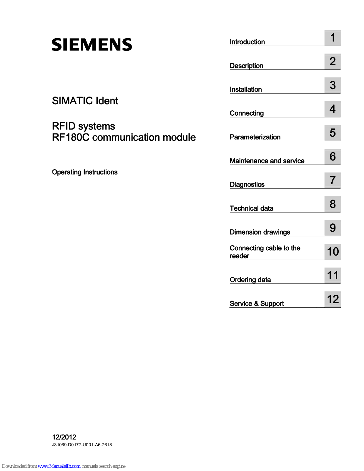 Siemens RF180C Operating Instructions Manual