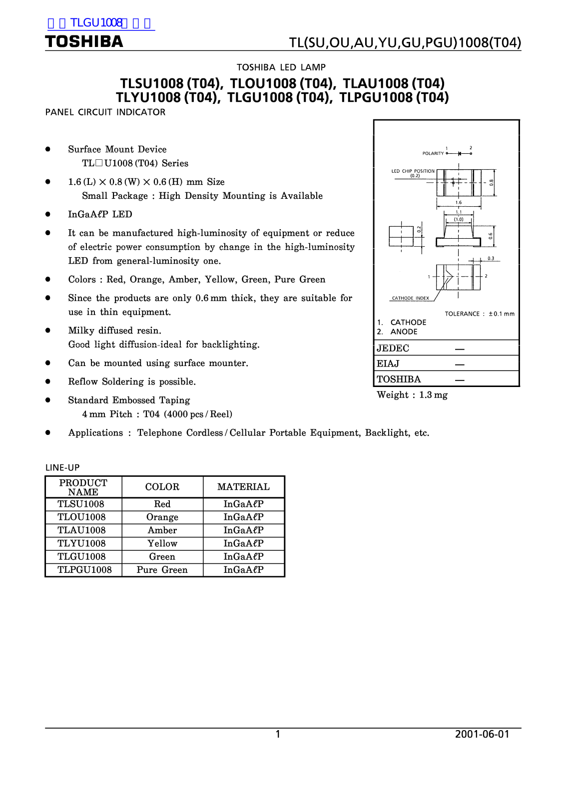 TOSHIBA TLSU1008, TLOU1008, TLAU1008, TLYU1008, TLGU1008 Technical data