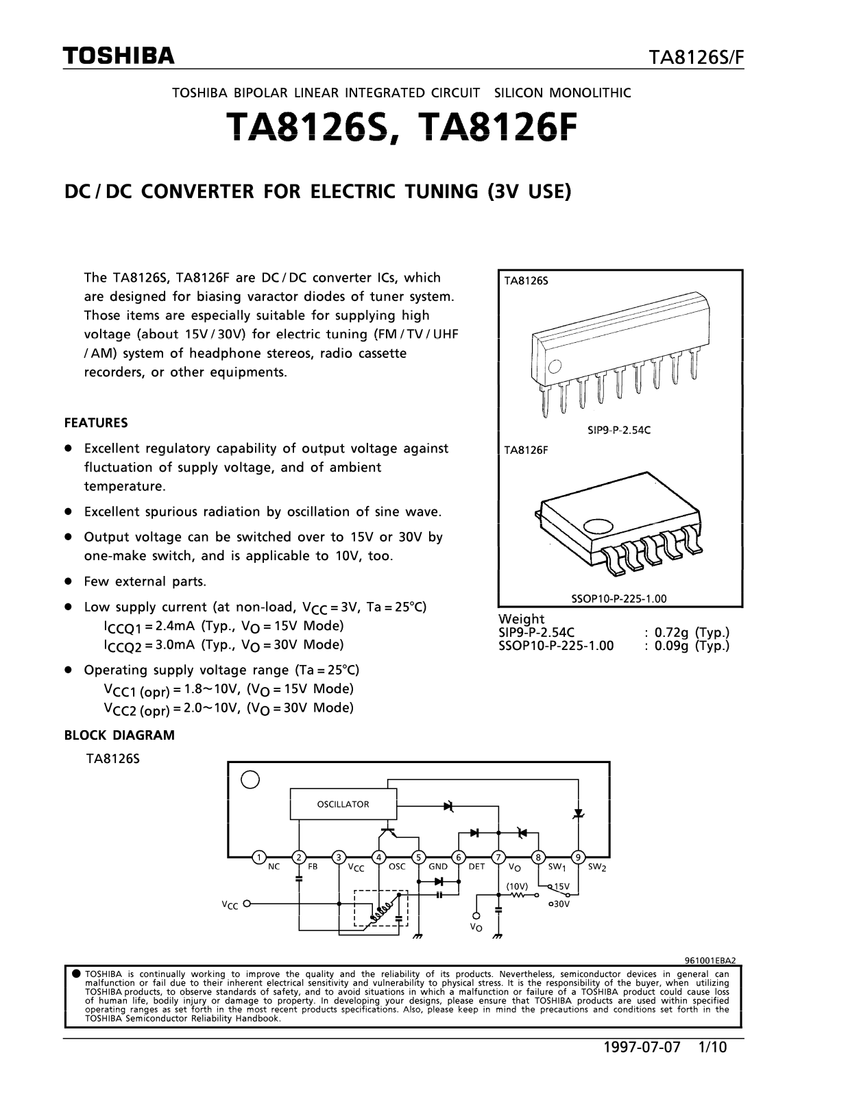 Toshiba TA8126S, TA8126F Datasheet