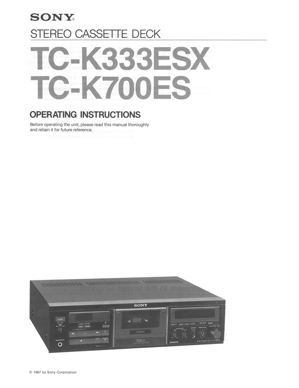 Sony TCK-333-ESX, TCK-700-ES Owners manual