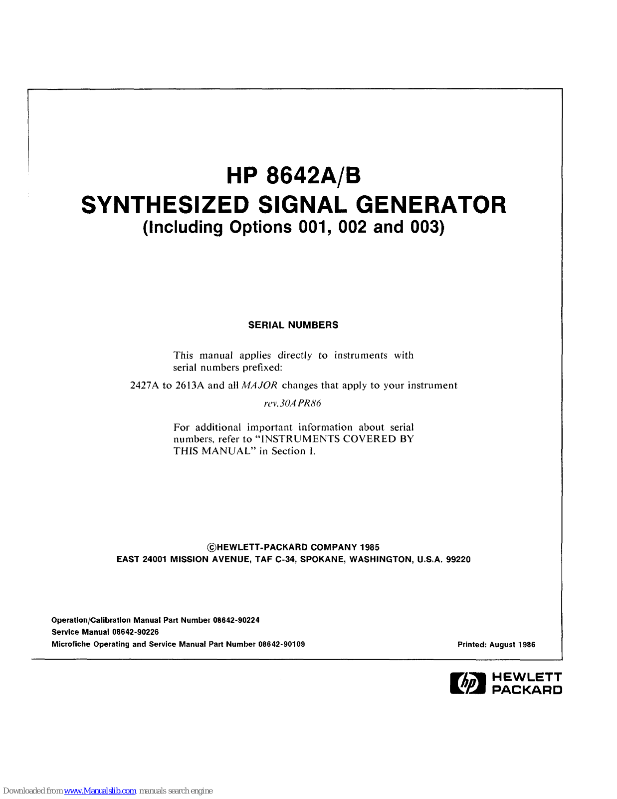 HP 8642A: 8642B Operating Manual