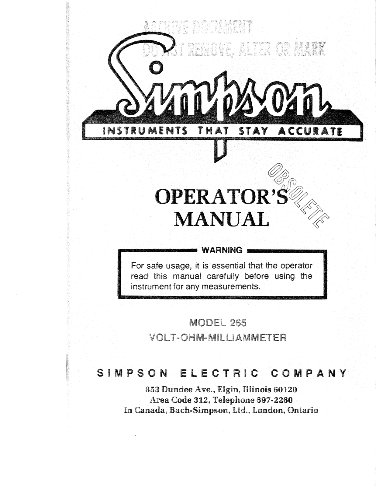 Simpson 265 Service manual