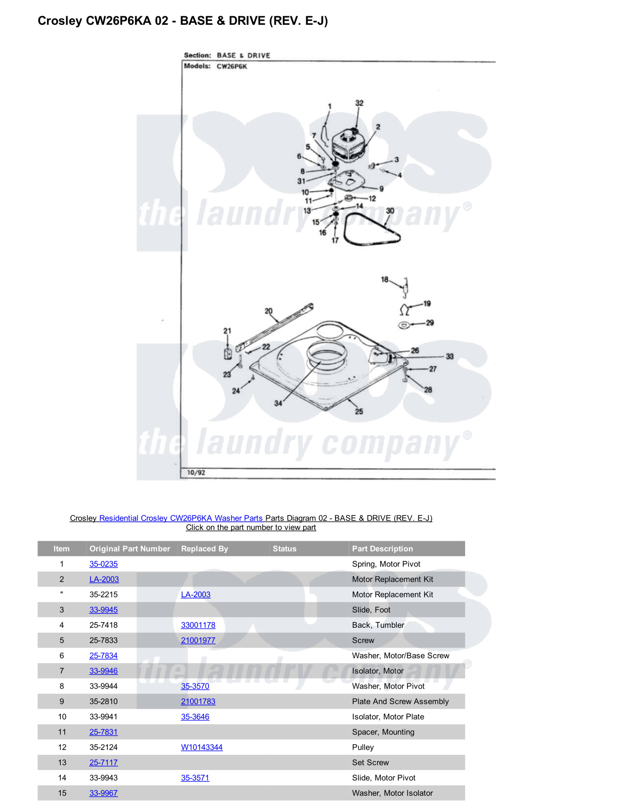 Crosley CW26P6KA Parts Diagram