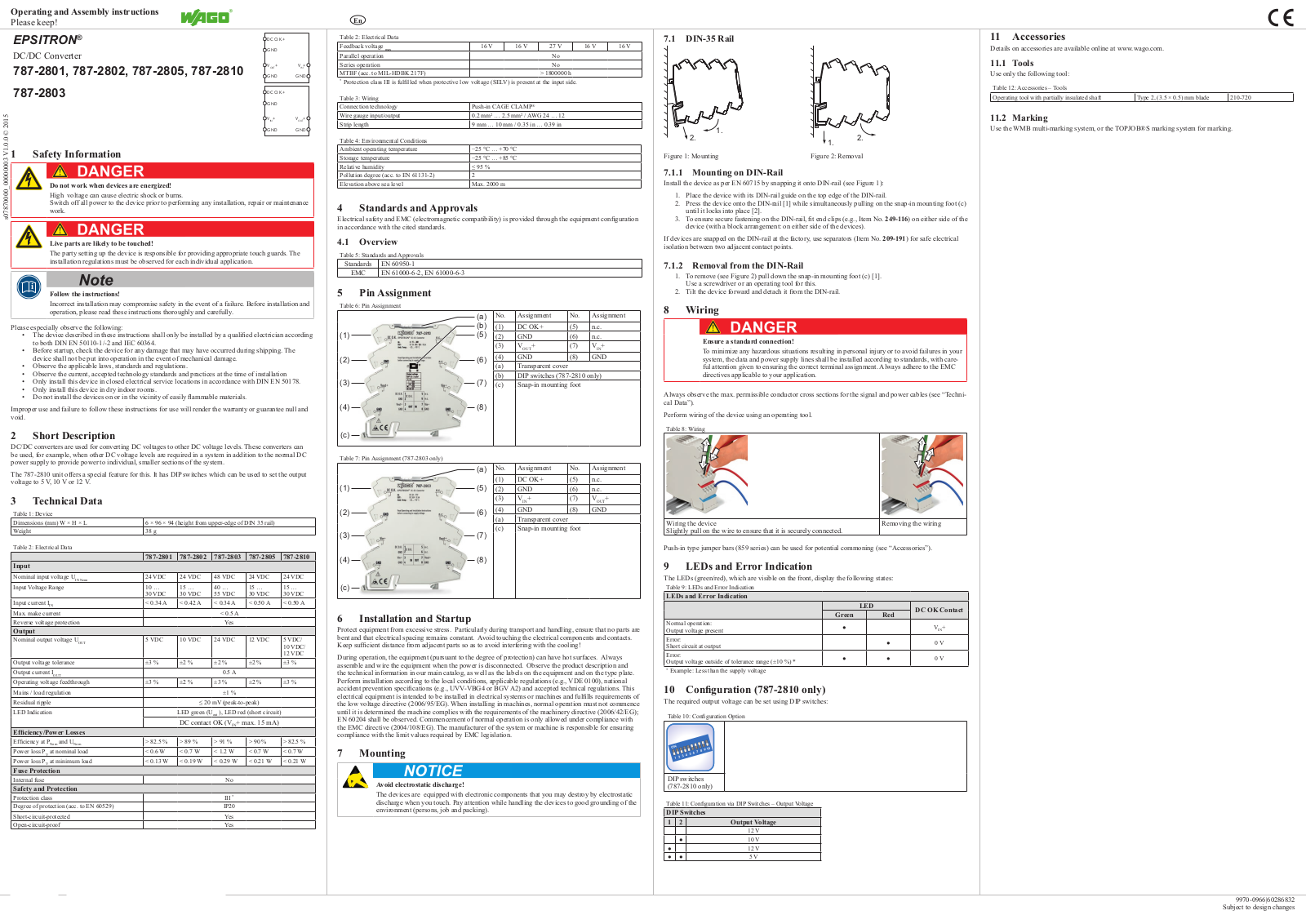 Wago 787-2801, 787-2802, 787-2805, 787-2810, 787-2803 Operating and Assembly Instructions