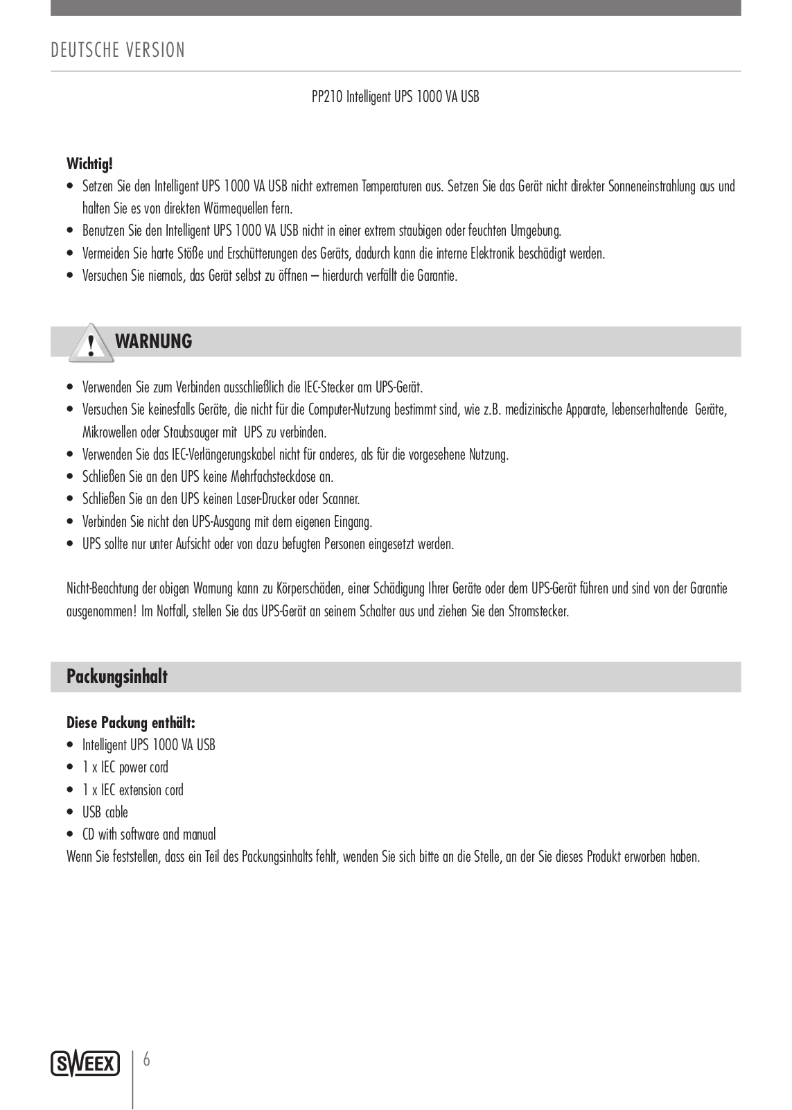 Sweex PP210 User Manual