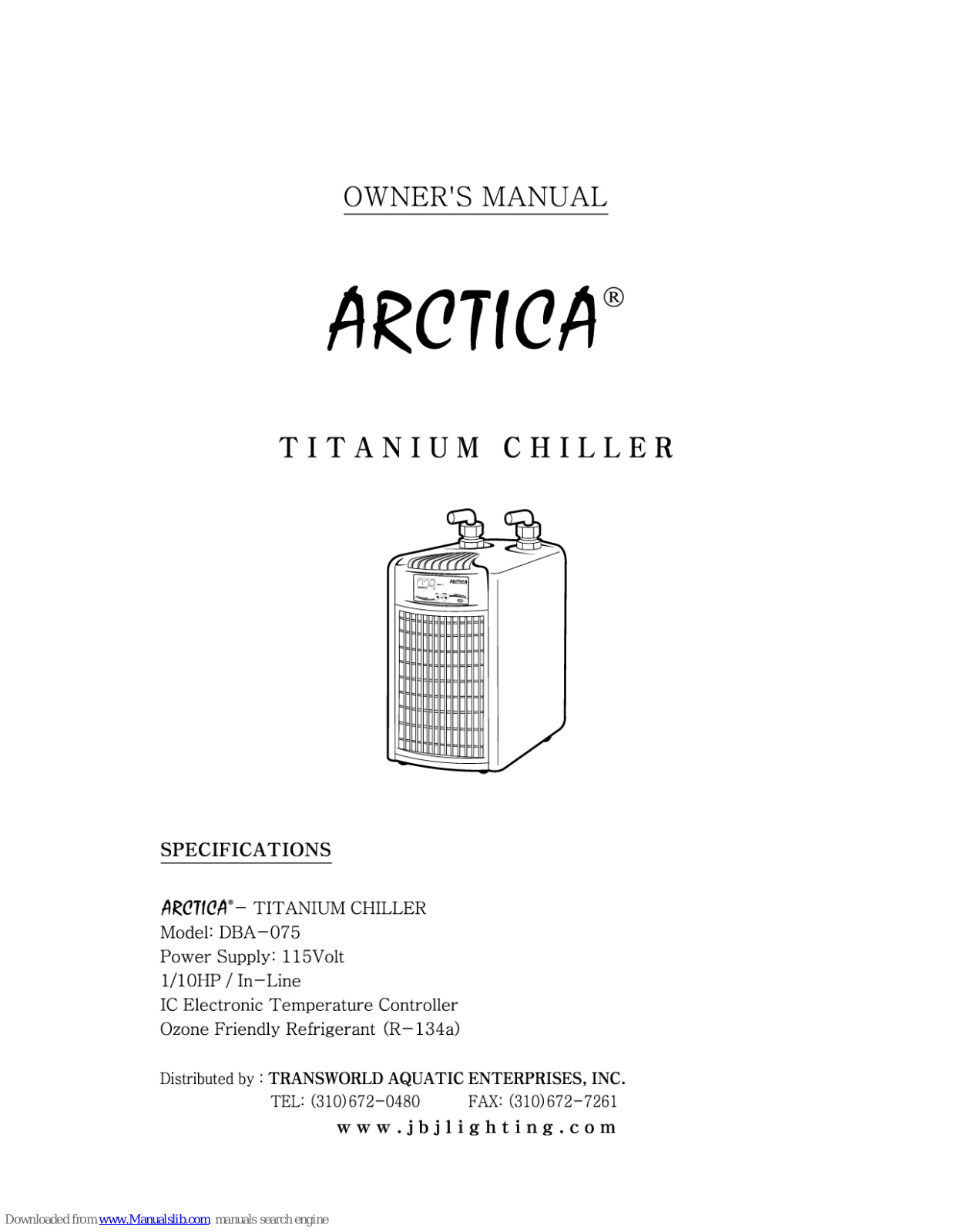 JBJ Lighting ARCTICA DBA-075 Owner's Manual